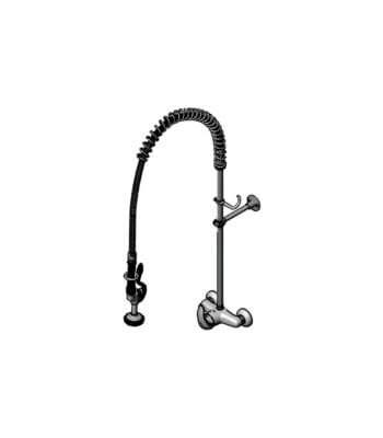 T&S Brass Pre-Rinse Unit: 6″ Wall Mount, Single Lever, 5SV-H Spray Valve, 24″ Riser, 6″ Wall Bracket – EX-6WP00-H